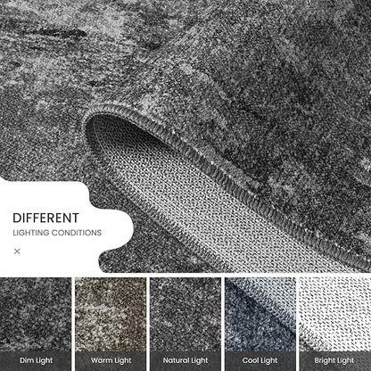 2x6 Black Rug Runners for Hallways Kitchen Runner Rug Non Slip Washable Black Long Runner Rugs with Rubber Backing Soft Abstract Carpet Runner for Bedroom, Kitchen, Bathroom, Entryway