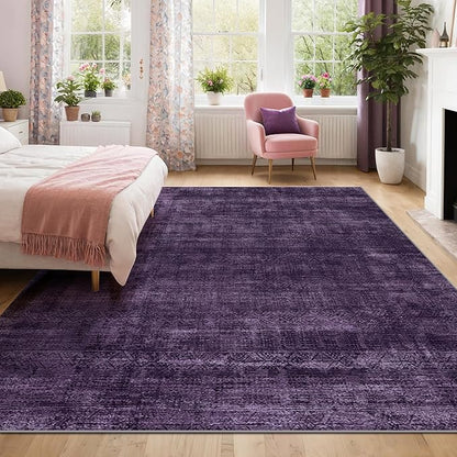 Kokia Abstract Area Rugs 9x12 Bedroom Washable Decor Low Pile Non-Slip Non-Shedding Indoor Carpet Foldable Stain Resistant Floor Mat Living Room Dining Room, Purple Rug, Oslo Dusty