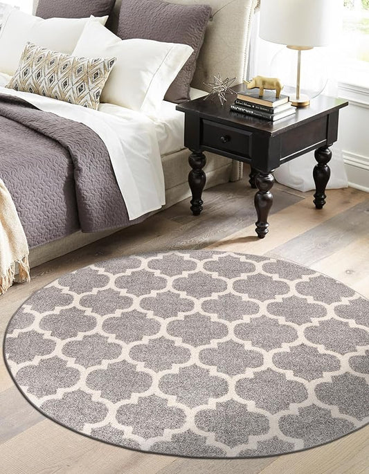 Rugs.com Lattice Collection Rug – 8 Ft Round Dark Gray Medium-Pile Rug Perfect for Kitchens, Dining Rooms