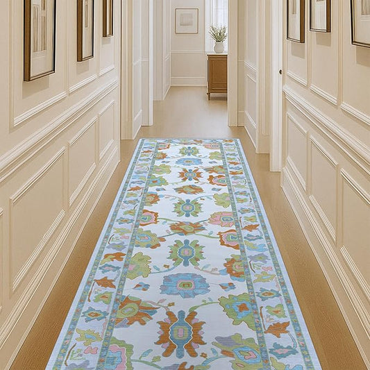 Fame Living Colorful Oushak Rug, Modern Rugs, Vintage, Turkish, Eclectic, Floral, Pastel, Washable, Small Throw, Accent Area Rug for Living Room, Bedroom, Kitchen, Bathroom, 2'5"x4'9"