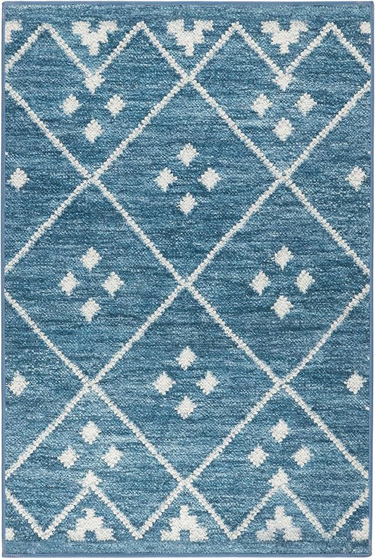 Dash & Albert Kota Indigo Machine Washable Rug, 8.5 X 11.5 Feet, Blue Geometric Pattern