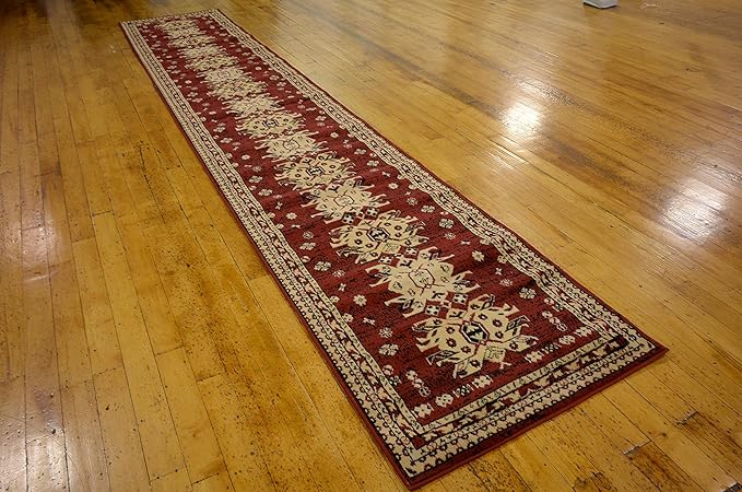 Unique Loom Taftan Collection Border Geometric Tribal Inspired Design Area Rug (2' 11 x 16' 5 Runner, Red/ Gold)