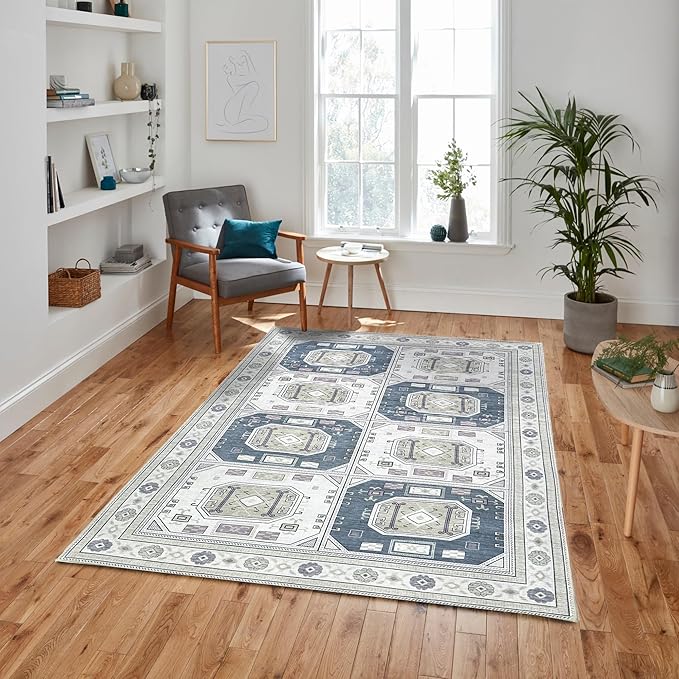 Fame Living Faded Oushak Rug, Turkish Vintage Floral Pastel Large Oversized Area Rugs for Living Room Dining Bedroom Kitchen Bathroom Nursery (852CB, 2' x 3')