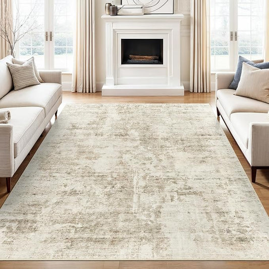 Abstract Rug 5x7 Machine Washable Area Indoor Beige Gray White Low Pile Non-Slip Foldable Thin Accent Rugs for Bedroom Living Room Dining Room Grey