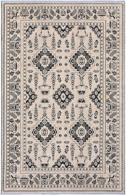 Alfa Rich 5x8 Beige Black Washable Area Rugs for Living Room Bedroom Kitchen Dining Cotton Rug
