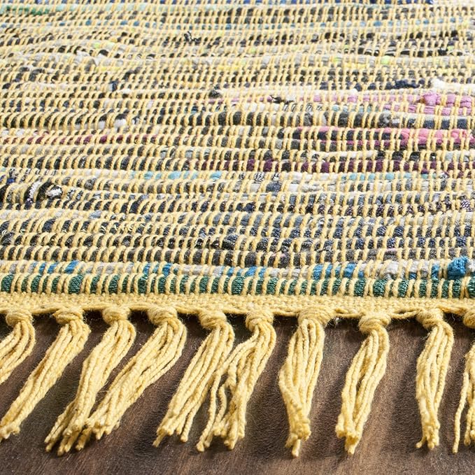SAFAVIEH Rag Rug Collection Area Rug - 10' x 14', Yellow & Multi, Handmade Boho Stripe Cotton, Ideal for High Traffic Areas in Living Room, Bedroom (RAR121H)