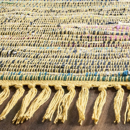 SAFAVIEH Rag Rug Collection Runner Rug - 2'3" x 10', Yellow & Multi, Handmade Boho Stripe Cotton, Ideal for High Traffic Areas in Living Room, Bedroom (RAR121H)