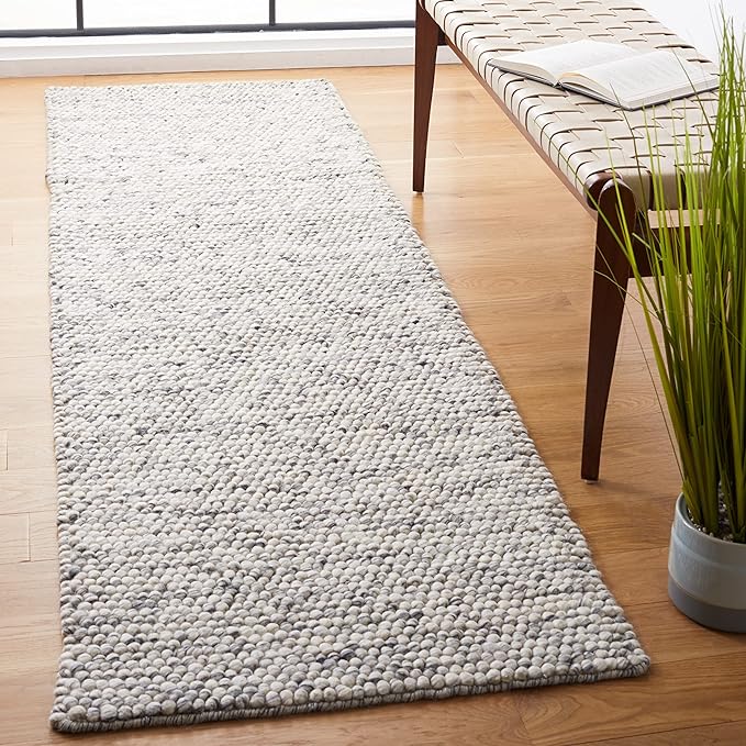 SAFAVIEH Natura Collection Runner Rug - 2'3" x 12', Light Grey & Ivory, Handmade Wool Blend, Textured Design, Ideal for Hallway, Bedroom, Foyer (NAT620G)