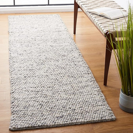 Safavieh Natura Collection Runner Rug - 2'3" x 20', Light Grey & Ivory, Handmade Wool Blend, Textured Design, Ideal for Hallway, Bedroom, Foyer (NAT620G)