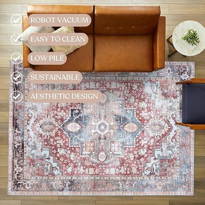 Washable Area Rug. Modern Farmhouse. Vintage. Turkish. Bohemian. Distressed. Oriental. Traditional. Rugs for Living Room. Dining. Bedroom. Office. Entryway. Foyer. (858RM, 2'5" x 6'5")