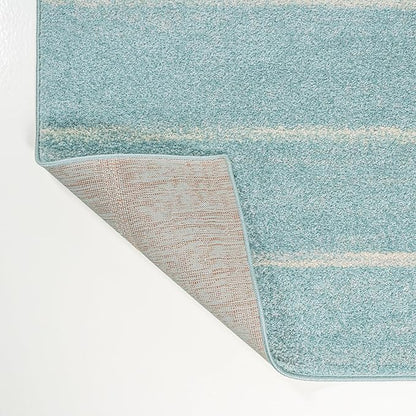 JONATHAN Y Williamsburg Minimalist Stripe Turquoise/Cream Indoor Area Rug, 3x5, Contemporary, Modern, Easy-Cleaning for Living Room, Bedroom, Kitchen, Pet Friendly, Non-Shedding (MOH201B-3)