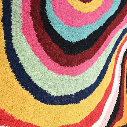 Irregular Shaped Handmade Wool Rug | Modern Colourful Stripe Premium Area Rug Perfect for Home Decor (Multi, 3x3 ft)