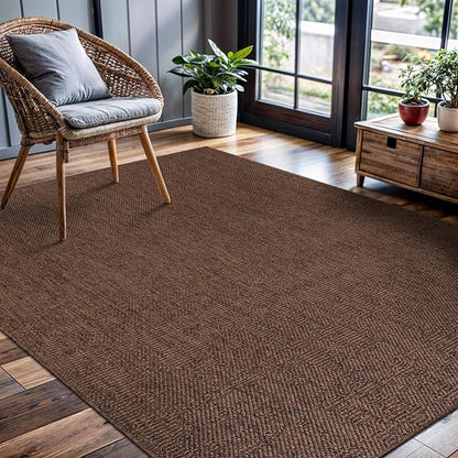 CAMILSON Easy Jute Rug 6x9, Indoor Outdoor Brown Color Fiber Area Rugs for Living Room Patio and Kitchen Rug, Solid Boho Woven Design, Easy-Cleaning, Washable Outside Carpet Alfombras (6 x 9)