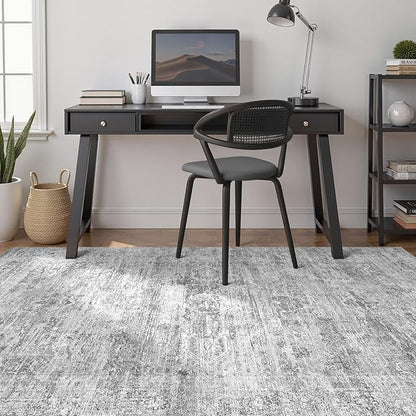 Grey Rug 8x10 Area Rugs: Washable Boho Large Vintage Neutral Soft Rug Stain Resistant Farmhouse Non-Slip Indoor Floor Carpet for Living Room Bedroom Playroom Office Dining Room Apartment Dorm