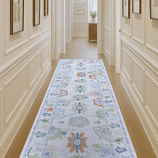 Fame Living Cream Oushak Rug, Modern Rugs, Vintage, Turkish, Eclectic, Floral, Pastel, Washable, Small Throw, Accent Area Rug for Living Room, Bedroom, Kitchen, Bathroom, 2'5"x4'9"