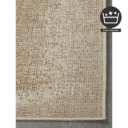 FH Home Outdoor Area Rug - Waterproof Easy to Clean Stain Resistant - Patio Indoor Outdoor Porch Deck Balcony Entryway - Ombre Modern - Dhruva - Beige - 7ft 8in x 9ft 8in