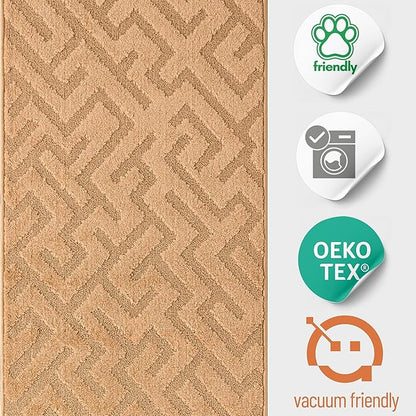 10ft Custom Cut Runner Rug for Narrow Hallways Kitchens - Gold Tan | Non-Slip | Washable & Edge Bound