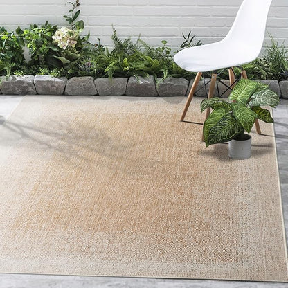 FH Home Outdoor Rug - Waterproof Easy to Clean Stain Resistant - Patio Indoor Outdoor Porch Deck Balcony Entryway - Ombre Modern - Dhruva - Beige - 5ft 2in x 7ft 6in