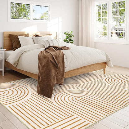 Lahome Abstract Washable Area Rug 6x9, Soft 6x9 Rug for Living Room Ultra-Thin Non Slip Bedroom Rug, Rainbow Orange Throw Carpet for Dining Room(6'x9',Orange)