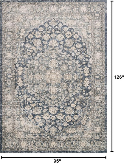 Loloi Teagan Collection TEA-01 Denim/Mist 7'-11" x 10'-6" Area Rug, Large, Soft Neutral Rug, High-Traffic for Living Room, Bedroom, Home Office, Dining Area