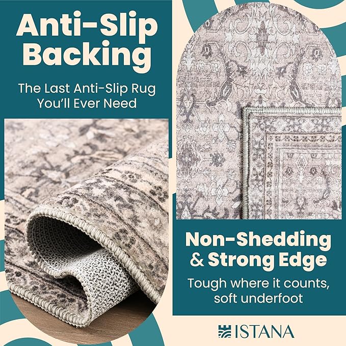 Istana Rugs 3x5 - Beige Grey/Light Cream Area Rug - Kid & Pet Friendly Machine Washable Rug - Non Shedding Living Room Carpet - Foldable Bedroom Area Rug - Eco-Friendly Materials for Bedside Rug