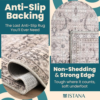 Istana 4x6 Rug - Beige Grey & Light Cream Area Rugs 4x6 - Kid & Pet Friendly Machine Washable Rugs - 4 x 6 Area Rug Non Slip & Non Shedding Area Rug - Foldable Rug for Room for Bedroom