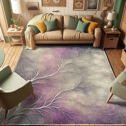 Ambesonne Branches Decorative Rug, Modern Abstract Concept Dreamy Clouds Back Leafless Tree Silhouette, Quality Carpet for Bedroom Dorm and Living Room, 5' 1" X 7' 5", Pale Purple Grey Mauve