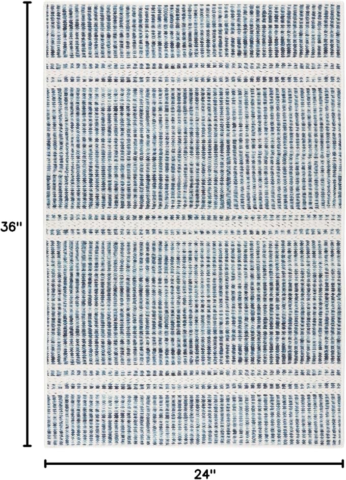 Dash and Albert Malta Blue Machine Washable Area Rug - 2' x 3' Blue Stripe Washable Accent Rug - Durable, High Traffic Areas Kitchen, Mudroom, Hallways