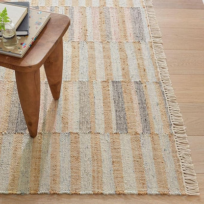 Dash and Albert Ravel Wool Area Rug - 2.5' x 8' Runner Blue Stripe Handwoven Accent Rug - Durable, Eco-Friendly, High Traffic Area Hallway, Living Room, Stairs