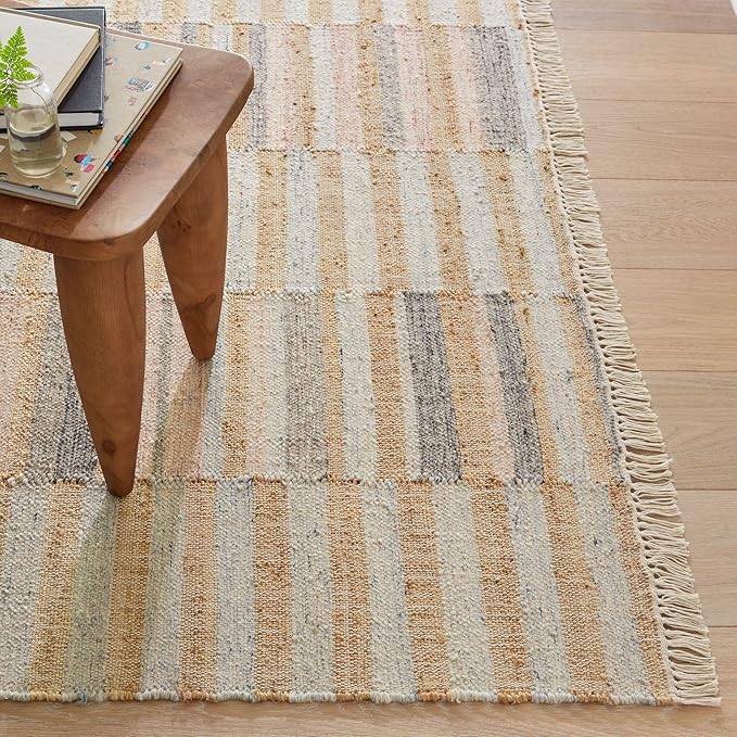 Dash and Albert Ravel Wool Area Rug - 5' x 8' Blue Stripe Handwoven Accent Rug - Durable, Eco-Friendly, High Traffic Area Hallway, Living Room, Stairs