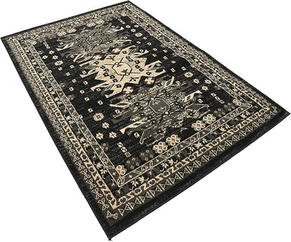 Unique Loom Taftan Collection Border Geometric Tribal Inspired Design Area Rug (4' 0 x 6' 0 Rectangular, Black/ Gray)