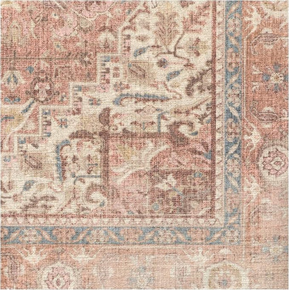 RUGGABLE Washable Runner Rug – Kamran Rose Pink 2.5x10, Stain-Resistant, Non-Slip Hallway Runner – Machine Washable Rug for Hallway, Entryway, Living Room & Kitchen–with Standard Pad