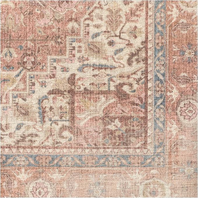RUGGABLE Washable Area Rug – Kamran Rose Pink 5x7, Stain-Resistant, Non-Slip – Medium Machine Washable Rugs for Living Room, Bedroom, Hallway, Entryway & Office–with Standard Pad