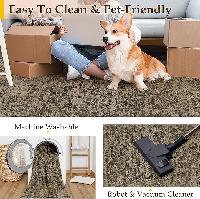 Entryway Area Rug 2x3 Brown Vintage Distressed Indoor Carpet Oriental Soft Thin Small Door Mat Non Slip Low Pile Throw Rug for Entrance Bathroom Bedroom Kitchen Laundry