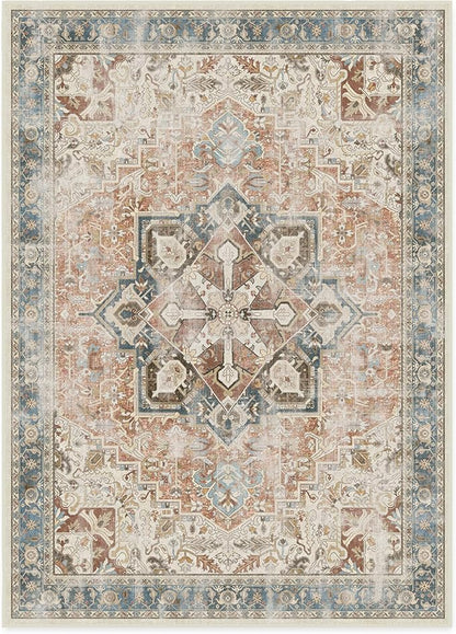 RUGGABLE Washable Vintage Area Rug – Kamran Coral 10x14, Stain-Resistant, Non-Slip – Large Machine Washable Rugs for Living Room, Bedroom, Hallway, Entryway & Office–with Cushioned Pad