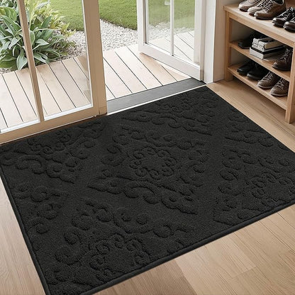 COSY HOMEER Door Mat 32”x48”,Absorbent Dirt Trapper Entryway Rugs,Non-Slip Welcome Mat,Washable Entry Rugs,Low Pile Doormat for Front Back Door,Wet Shoes & Paws,Black