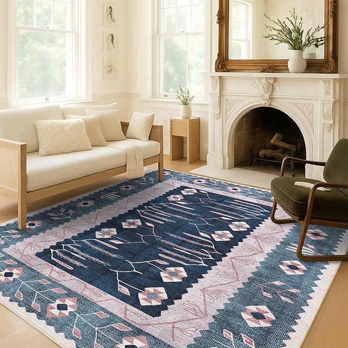 Washable Area Rug. Modern Farmhouse. Vintage. Turkish. Bohemian. Distressed. Oriental. Traditional. Rugs for Living Room. Dining. Bedroom. Office. Entryway. Foyer. (862CN, 2'5" x 4'9")