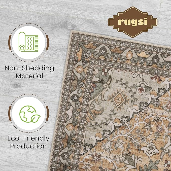 Washable Entryway Rug 3x5 | Non Slip Rug Runners for Hallways, Entryways, Kitchens, Bathrooms, Bedrooms | Ultra-Soft Flannel Carpet Kitchen Rug with Rubber Backing (Light Sage Brown, 3x5)