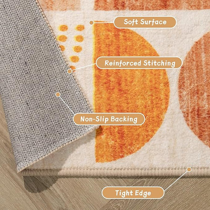 MUJOO 9x12 Area Rugs,Washable Rugs for Living Room Bedroom Dining Room,Large Boho Throw Floor Carpet Non Slip Soft Modern Abstract Bohemian Orange