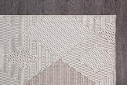 CAMILSON Micro Loop Rug 4x6 Modern Luxury Geometric Diamond Trellis Area Rugs Soft High and Low Pile Stain Resistant Easy-Cleaning Non-Shedding for Living Room Office Indoor Carpet (4 x 6 White-Beige)