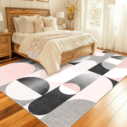 Large Pink Area Rugs 8x10 Washable Rug for Living Room Bedroom Dining Room,Modern Non Slip Carpet,Blush Grey Black
