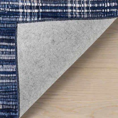 Dash & Albert Denim Plaid Blue Machine Washable Rug, 9.5 X 13.5 Feet, Blue/White Plaid Pattern