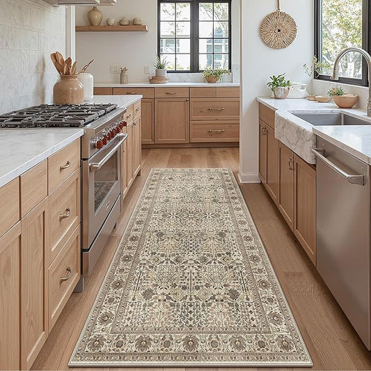 Bavni2'6''x8 Rug Runners for Hallways, Washable Runner Rug Non Slip,Vintage Floral Print Style Rugs for Bedroom-Lightweight Low Pile Carpet for Hallways Bathroom, Dark Espresso