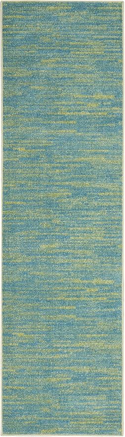 Nourison Home Nourison Essentials Blue Green 2'2" x 20' Area Rug - Easy Clean, Non Shedding, Bed Room, Living Room, Dining Room, Kitchen (20' Runner)