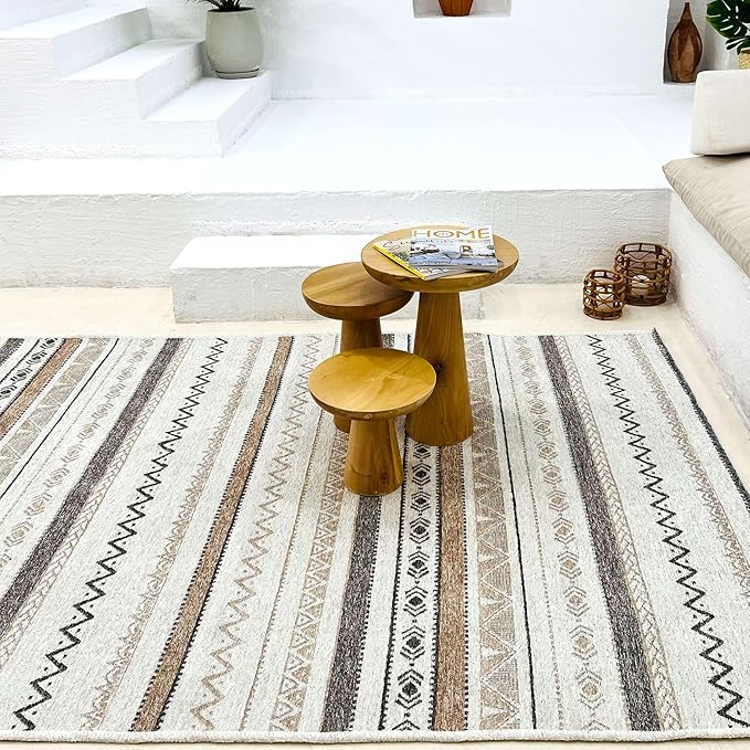 Alfa Rich 4x6 Beige Gray Washable Area Rugs for Living Room Bedroom Kitchen Cotton Decor Rug