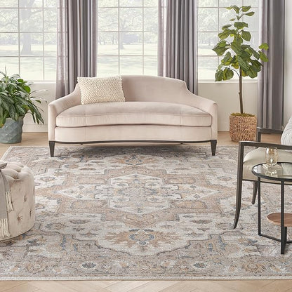 Nourison Home Astra Machine Washable Traditional Silver Grey 9' x 12' Area Rug, Easy Cleaning, Non Shedding, Bed Room, Living Room, Dining Room, Kitchen (9x12)