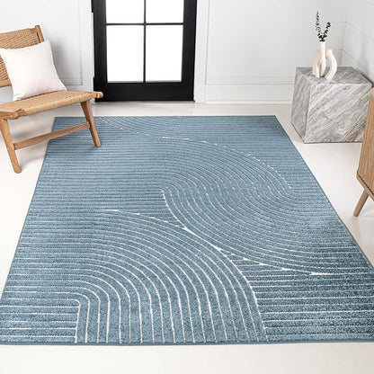 JONATHAN Y Hallie High-Low Curve Dark Blue/Cream 5x8 Indoor/Outdoor Area Rug, Minimalist Geometric, Pet Friendly, for Patio, Backyard, Living Room, Bedroom, Office, Hose-Washable (SCN100C-5)