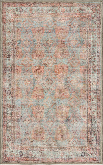 GLN Rugs Traditional Collection - Machine Washable Area Rug, Traditional Washable, Non Slip, Low Pile Chenille Rug, Living Room, Bedroom, Kitchen Rug (2' x 3' Terra/Multicolor 1153)