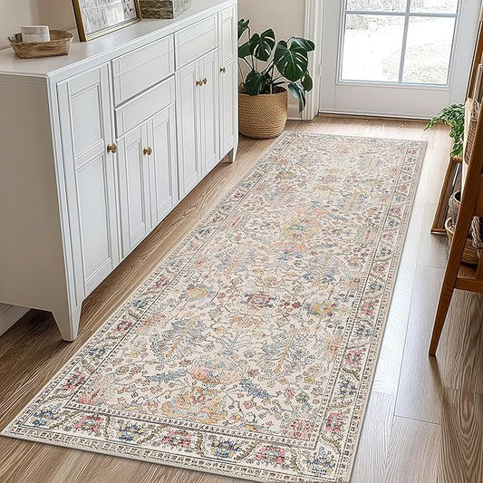 Bavni Runner Rug, Machine Washable Rugs for Bedroom 2x5, Non Slip Boho Rugs with Rubber Backing, Ultra-Thin Folable Rug Runner for Hallways Bathroom, Retro Multi