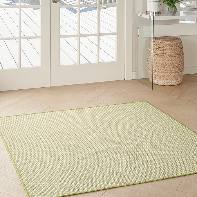 Nourison Home Courtyard Ivory Green 4' x Square Area Rug - Easy Clean, Non Shedding, Bed Room, Living Room, Dining Room, Kitchen (4' x Square)